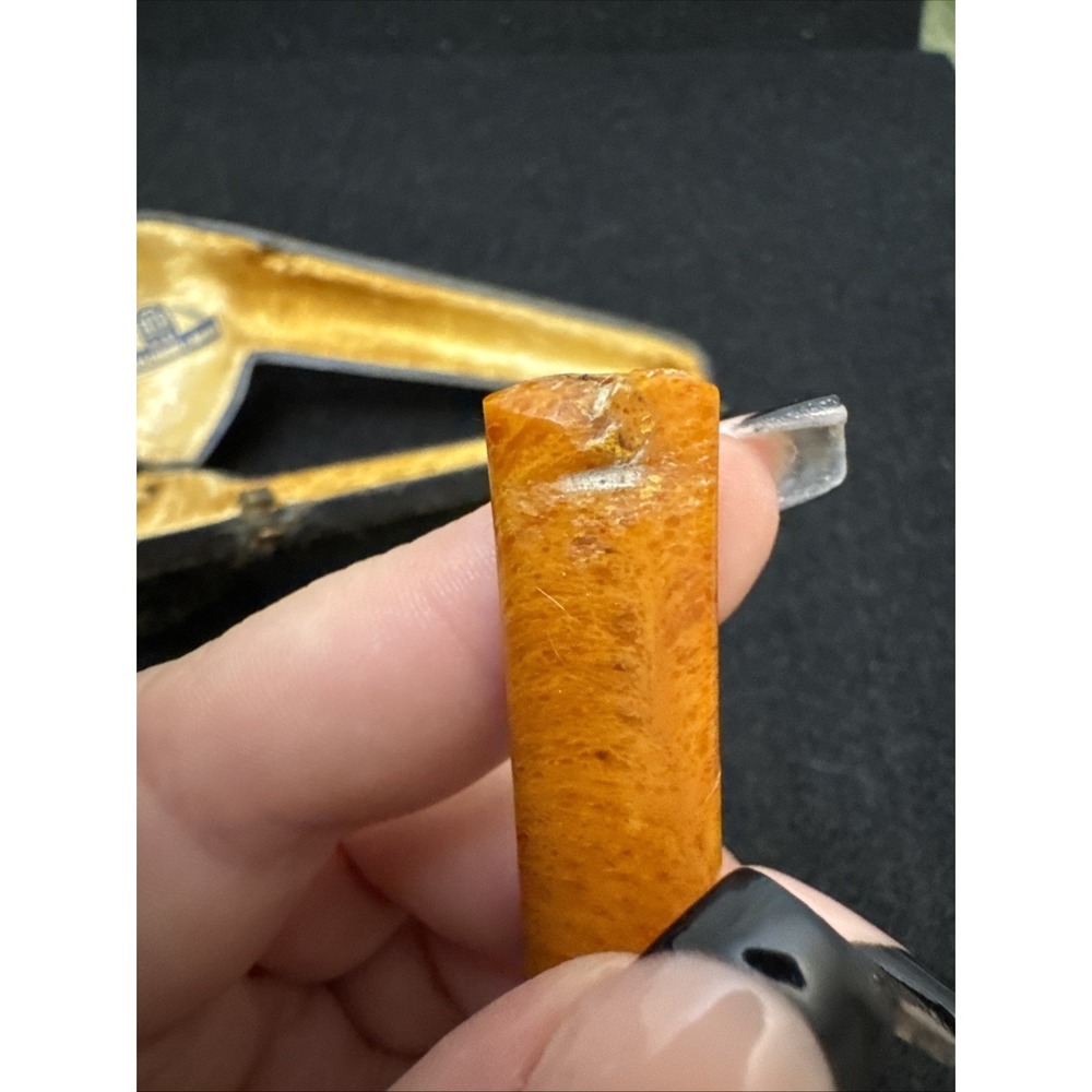 Vintage Block Meerschaum Pipe Amber Stem Hand Carved Estate Tobacco Pipe Case - Picture 9 of 16